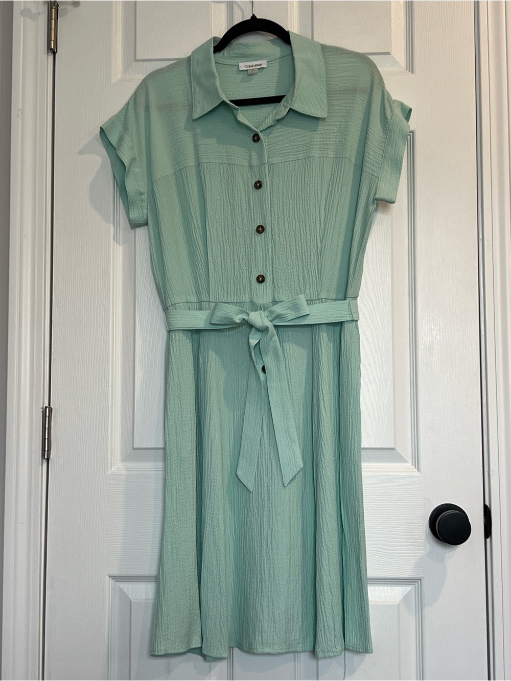 Calvin Klein Belted Cap Sleeve Shirt Dress with Tie Belt